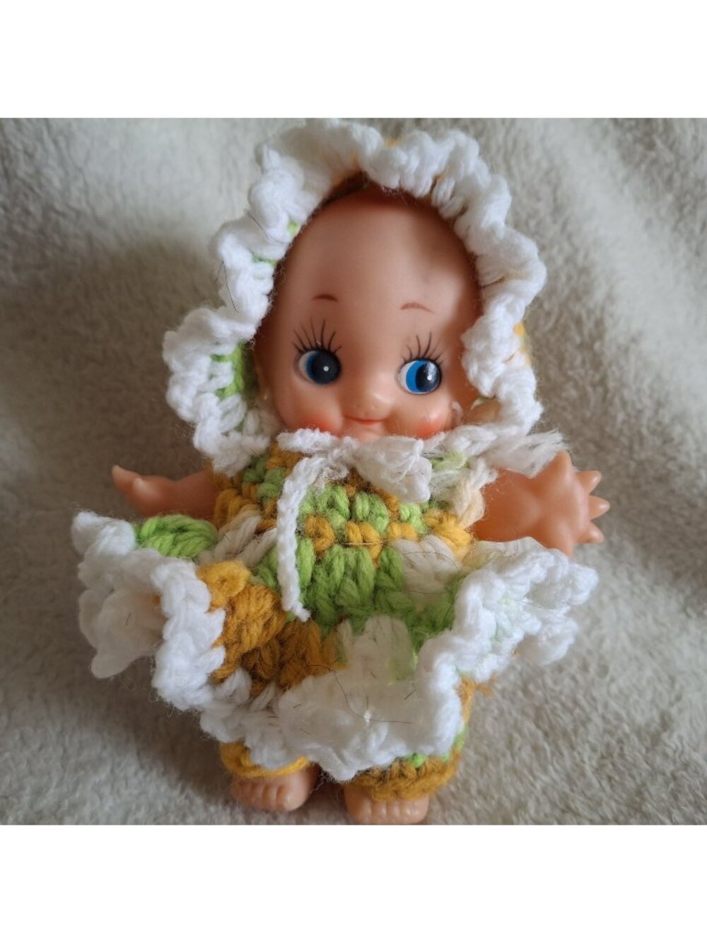 Vintage Kewpie Doll with Crocheted Dress Bonnet 5.5"